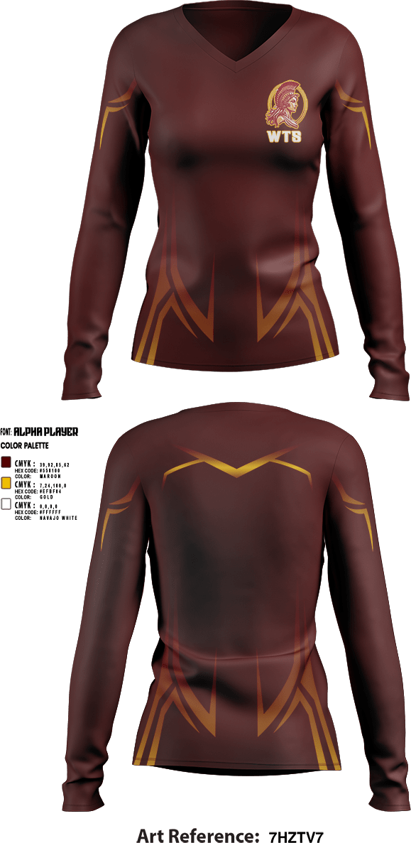 Womens Long Sleeve Vneck Shirt, West Tampa spartans, , Teamtime, Team time, sublimation, custom sports apparel, team uniforms, spirit wear, spiritwear, sports uniforms, custom shirts, team store, custom team store, fundraiser sports, apparel fundraiser