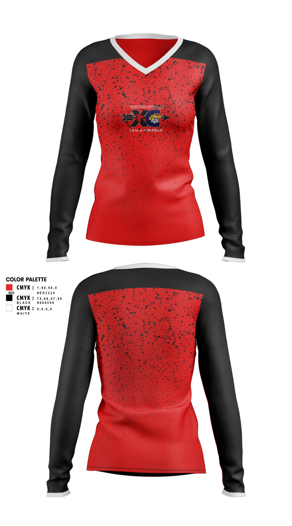 Womens Long Sleeve Vneck Shirt, Forreston High School Track and Field, Track & Field, Teamtime, Team time, sublimation, custom sports apparel, team uniforms, spirit wear, spiritwear, sports uniforms, custom shirts, team store, custom team store, fundraiser sports, apparel fundraiser