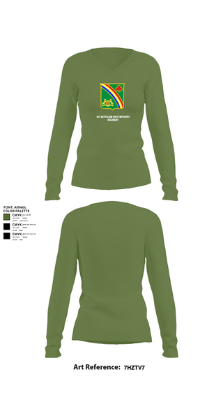 Womens Long Sleeve Vneck Shirt, 1st Battalion 69th Infantry Regiment, Army, Teamtime, Team time, sublimation, custom sports apparel, team uniforms, spirit wear, spiritwear, sports uniforms, custom shirts, team store, custom team store, fundraiser sports, apparel fundraiser