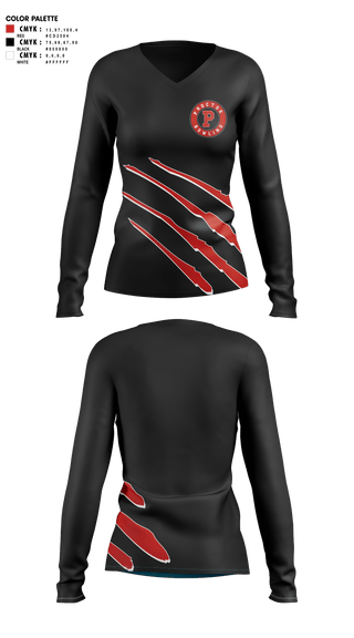 Womens Long Sleeve Vneck Shirt, Proctor Raiders, Bowling, Teamtime, Team time, sublimation, custom sports apparel, team uniforms, spirit wear, spiritwear, sports uniforms, custom shirts, team store, custom team store, fundraiser sports, apparel fundraiser