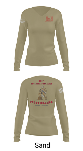 Womens Long Sleeve Vneck Shirt, 206th EN BN, , Teamtime, Team time, sublimation, custom sports apparel, team uniforms, spirit wear, spiritwear, sports uniforms, custom shirts, team store, custom team store, fundraiser sports, apparel fundraiser