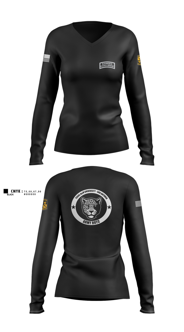 Womens Long Sleeve Vneck Shirt, TAMUSA ROTC, Army, Teamtime, Team time, sublimation, custom sports apparel, team uniforms, spirit wear, spiritwear, sports uniforms, custom shirts, team store, custom team store, fundraiser sports, apparel fundraiser