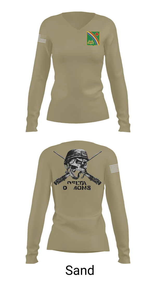 Womens Long Sleeve Vneck Shirt, 1st Battalion 69th Infantry Regiment, Army, Teamtime, Team time, sublimation, custom sports apparel, team uniforms, spirit wear, spiritwear, sports uniforms, custom shirts, team store, custom team store, fundraiser sports, apparel fundraiser