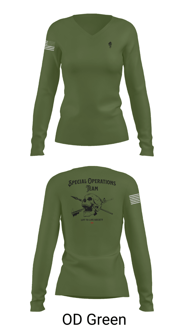 Womens Long Sleeve Vneck Shirt, Special Operations Team, , Teamtime, Team time, sublimation, custom sports apparel, team uniforms, spirit wear, spiritwear, sports uniforms, custom shirts, team store, custom team store, fundraiser sports, apparel fundraiser
