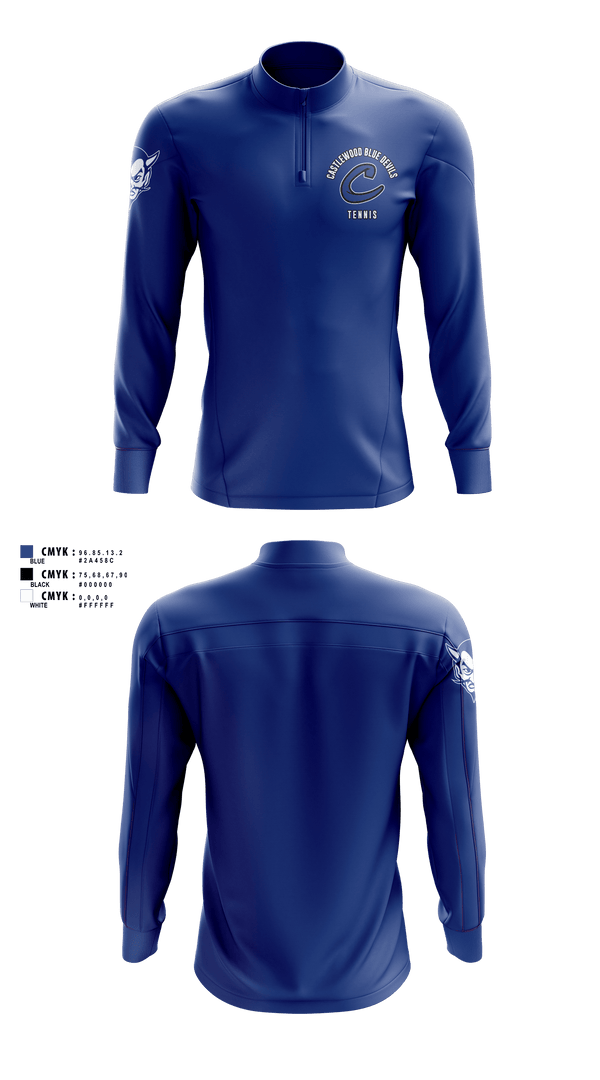 Quarter Zip Jacket, Castlewood Blue Devils, Tennis, Teamtime, Team time, sublimation, custom sports apparel, team uniforms, spirit wear, spiritwear, sports uniforms, custom shirts, team store, custom team store, fundraiser sports, apparel fundraiser