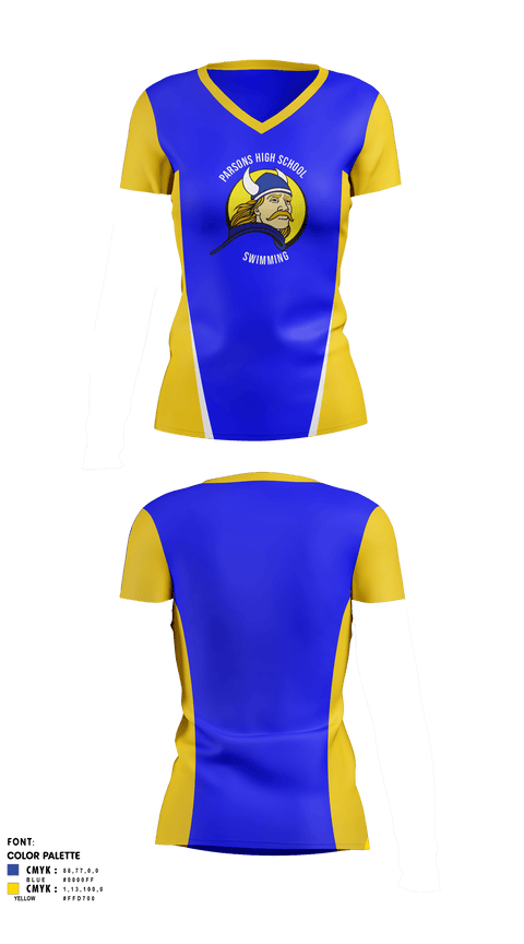 Womens Short Sleeve Vneck Shirt, Parsons High School Swimming, Swimming, Teamtime, Team time, sublimation, custom sports apparel, team uniforms, spirit wear, spiritwear, sports uniforms, custom shirts, team store, custom team store, fundraiser sports, apparel fundraiser