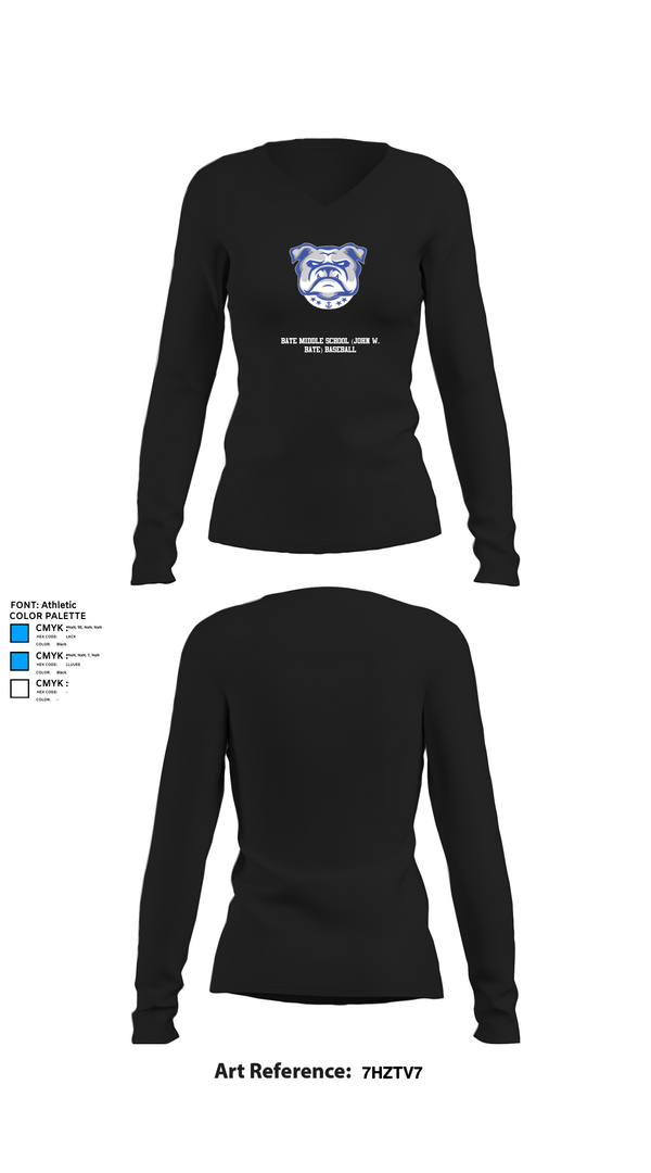 Womens Long Sleeve Vneck Shirt, Bate Middle School (John W. Bate) Baseball, Baseball, Teamtime, Team time, sublimation, custom sports apparel, team uniforms, spirit wear, spiritwear, sports uniforms, custom shirts, team store, custom team store, fundraiser sports, apparel fundraiser