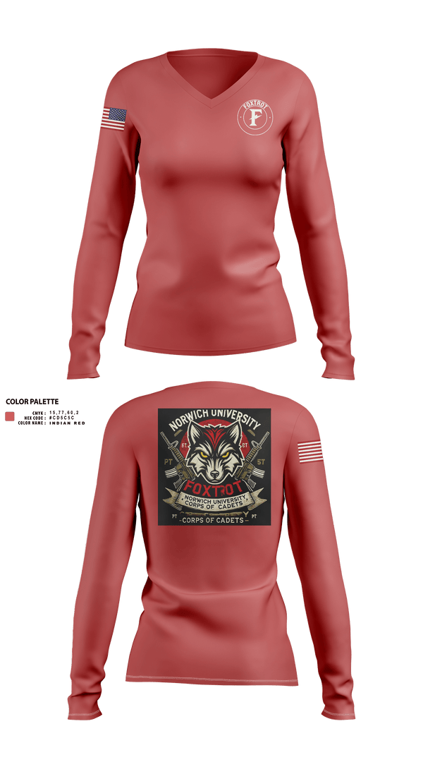 Womens Long Sleeve Vneck Shirt, Foxtrot Company, , Teamtime, Team time, sublimation, custom sports apparel, team uniforms, spirit wear, spiritwear, sports uniforms, custom shirts, team store, custom team store, fundraiser sports, apparel fundraiser