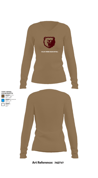 Womens Long Sleeve Vneck Shirt, Willow Springs Bears Softball, Softball, Teamtime, Team time, sublimation, custom sports apparel, team uniforms, spirit wear, spiritwear, sports uniforms, custom shirts, team store, custom team store, fundraiser sports, apparel fundraiser