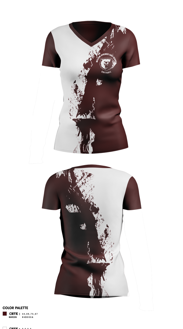 Womens Short Sleeve Vneck Shirt, Willow Springs Bears Softball, Softball, Teamtime, Team time, sublimation, custom sports apparel, team uniforms, spirit wear, spiritwear, sports uniforms, custom shirts, team store, custom team store, fundraiser sports, apparel fundraiser
