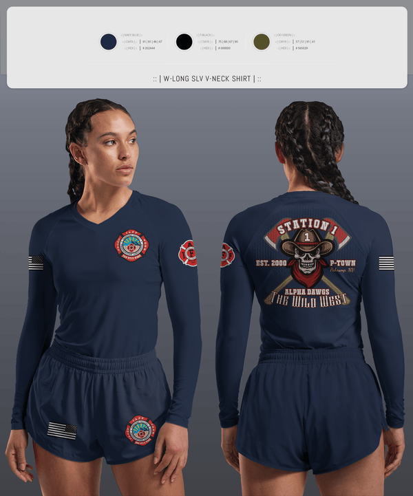 Womens Long Sleeve Vneck Shirt, PVFR, Fire Department, Teamtime, Team time, sublimation, custom sports apparel, team uniforms, spirit wear, spiritwear, sports uniforms, custom shirts, team store, custom team store, fundraiser sports, apparel fundraiser