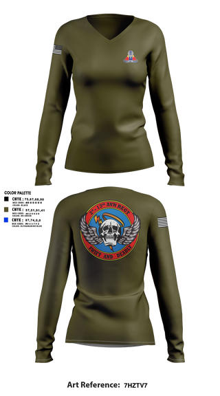 Womens Long Sleeve Vneck Shirt, A Co, 2-13th Aviation Regiment, , Teamtime, Team time, sublimation, custom sports apparel, team uniforms, spirit wear, spiritwear, sports uniforms, custom shirts, team store, custom team store, fundraiser sports, apparel fundraiser