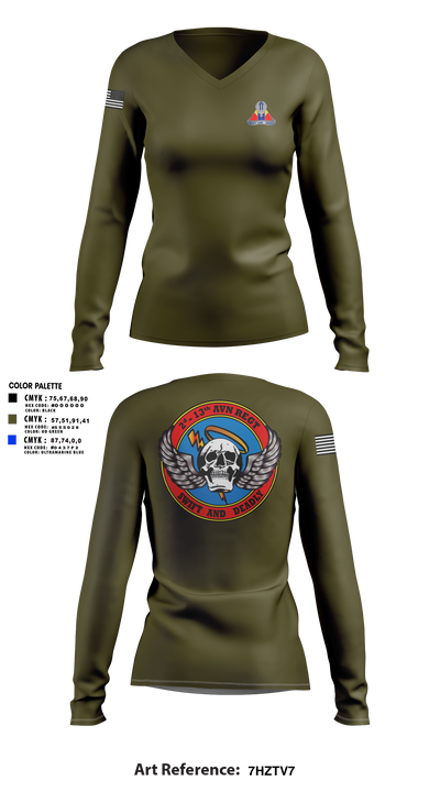 A Co, 2-13th Aviation Regiment 86069312 Women's Long Sleeve V-neck Shirt - 17