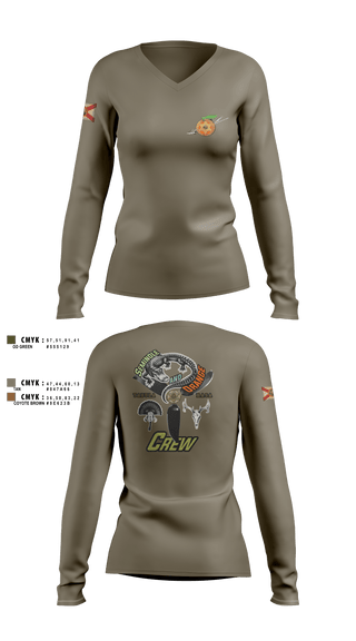 Womens Long Sleeve Vneck Shirt, Seminole / Orange Crew, , Teamtime, Team time, sublimation, custom sports apparel, team uniforms, spirit wear, spiritwear, sports uniforms, custom shirts, team store, custom team store, fundraiser sports, apparel fundraiser