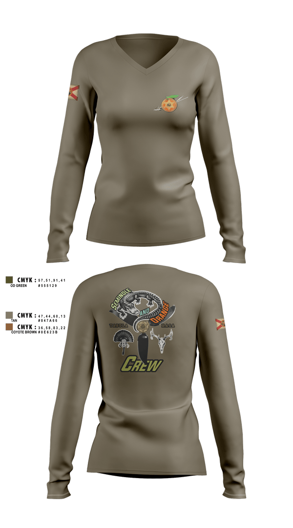 Womens Long Sleeve Vneck Shirt, Seminole / Orange Crew, , Teamtime, Team time, sublimation, custom sports apparel, team uniforms, spirit wear, spiritwear, sports uniforms, custom shirts, team store, custom team store, fundraiser sports, apparel fundraiser