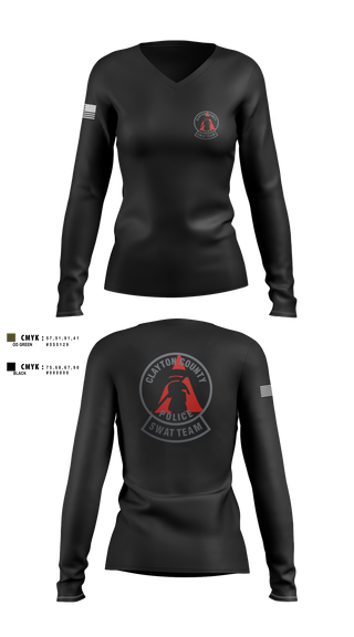 Womens Long Sleeve Vneck Shirt, Clayton County Police SWAT Team, Police, Teamtime, Team time, sublimation, custom sports apparel, team uniforms, spirit wear, spiritwear, sports uniforms, custom shirts, team store, custom team store, fundraiser sports, apparel fundraiser
