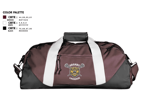 Duffle Bag, Granby Youth Lacrosse, Men's Lacrosse, Teamtime, Team time, sublimation, custom sports apparel, team uniforms, spirit wear, spiritwear, sports uniforms, custom shirts, team store, custom team store, fundraiser sports, apparel fundraiser