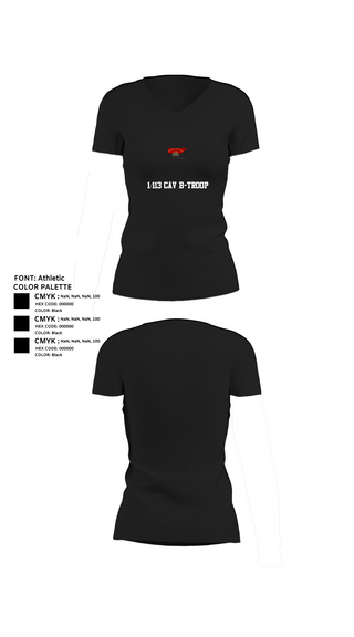 Womens Short Sleeve Vneck Shirt, 1/113 CAV B-Troop, Army, Teamtime, Team time, sublimation, custom sports apparel, team uniforms, spirit wear, spiritwear, sports uniforms, custom shirts, team store, custom team store, fundraiser sports, apparel fundraiser
