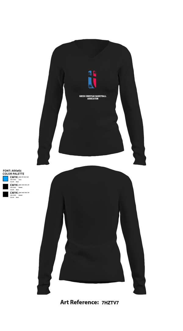 Womens Long Sleeve Vneck Shirt, Greer Christian Basketball Association, Men's Basketball, Teamtime, Team time, sublimation, custom sports apparel, team uniforms, spirit wear, spiritwear, sports uniforms, custom shirts, team store, custom team store, fundraiser sports, apparel fundraiser