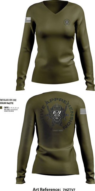 Womens Long Sleeve Vneck Shirt, Fugitive Apprehension Street TeamFugitive apprehension street team, Police, Teamtime, Team time, sublimation, custom sports apparel, team uniforms, spirit wear, spiritwear, sports uniforms, custom shirts, team store, custom team store, fundraiser sports, apparel fundraiser