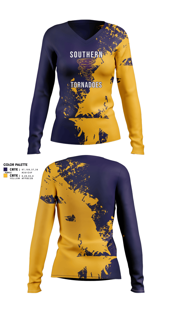 Womens Long Sleeve Vneck Shirt, Southern Middle School Track and Field, Track & Field, Teamtime, Team time, sublimation, custom sports apparel, team uniforms, spirit wear, spiritwear, sports uniforms, custom shirts, team store, custom team store, fundraiser sports, apparel fundraiser