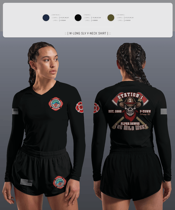 Womens Long Sleeve Vneck Shirt, PVFR, Fire Department, Teamtime, Team time, sublimation, custom sports apparel, team uniforms, spirit wear, spiritwear, sports uniforms, custom shirts, team store, custom team store, fundraiser sports, apparel fundraiser