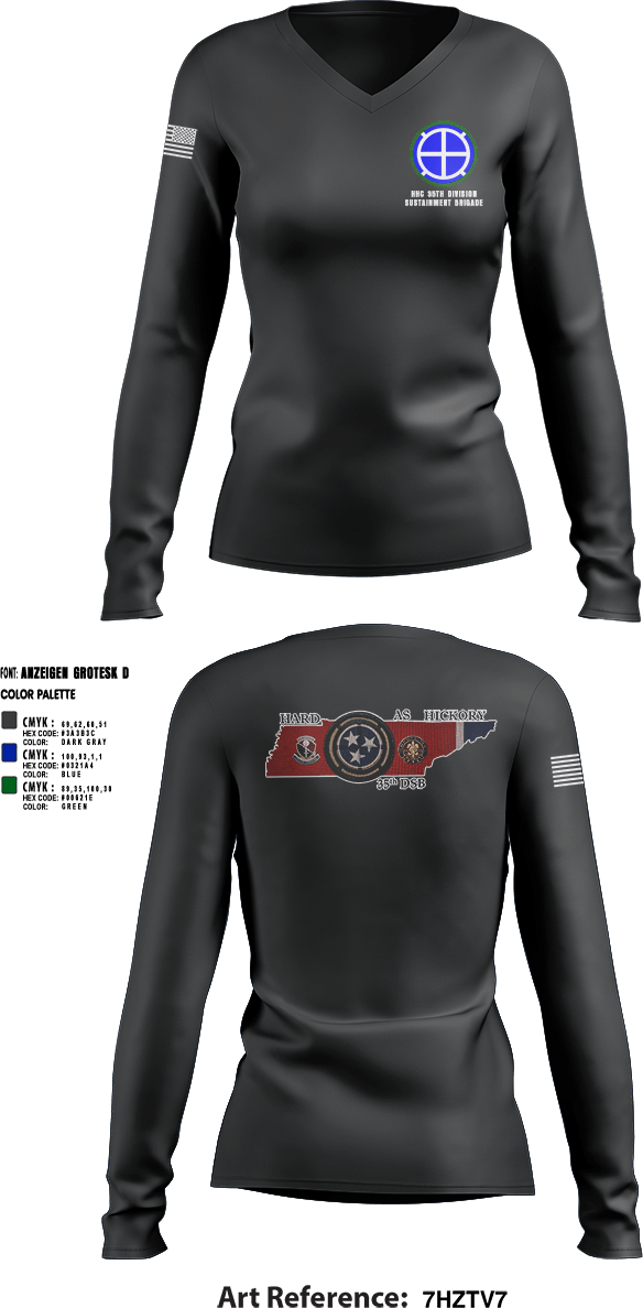 Womens Long Sleeve Vneck Shirt, HHC 35th Division Sustainment Brigade, National Guard, Teamtime, Team time, sublimation, custom sports apparel, team uniforms, spirit wear, spiritwear, sports uniforms, custom shirts, team store, custom team store, fundraiser sports, apparel fundraiser