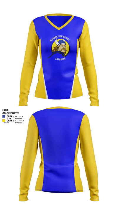 Parsons High School Swimming 23656588 Women's Long Sleeve V-neck Shirt - 3