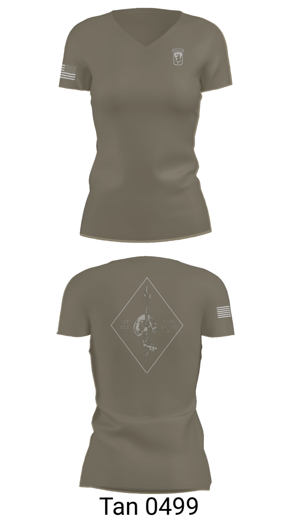 Womens Short Sleeve Vneck Shirt, Chosen Co. 1-102D INF, Army, Teamtime, Team time, sublimation, custom sports apparel, team uniforms, spirit wear, spiritwear, sports uniforms, custom shirts, team store, custom team store, fundraiser sports, apparel fundraiser