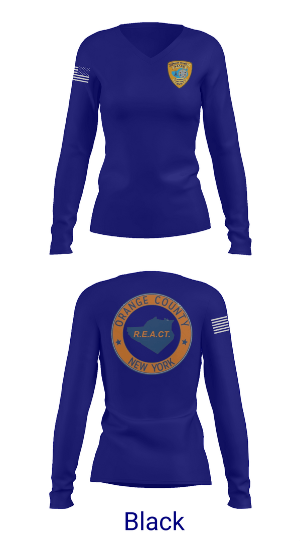 Womens Long Sleeve Vneck Shirt, Orange County REACT, , Teamtime, Team time, sublimation, custom sports apparel, team uniforms, spirit wear, spiritwear, sports uniforms, custom shirts, team store, custom team store, fundraiser sports, apparel fundraiser