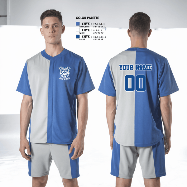Full Button Baseball Jersey, Bate Middle School (John W. Bate) Baseball, Baseball, Teamtime, Team time, sublimation, custom sports apparel, team uniforms, spirit wear, spiritwear, sports uniforms, custom shirts, team store, custom team store, fundraiser sports, apparel fundraiser