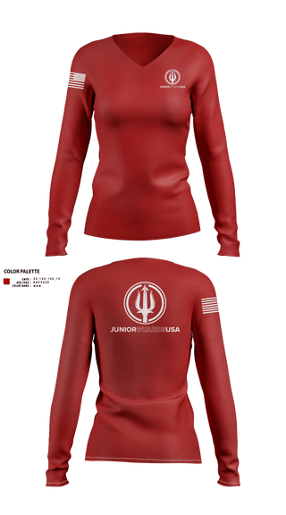 Womens Long Sleeve Vneck Shirt, Junior Guards USA, Swimming, Teamtime, Team time, sublimation, custom sports apparel, team uniforms, spirit wear, spiritwear, sports uniforms, custom shirts, team store, custom team store, fundraiser sports, apparel fundraiser