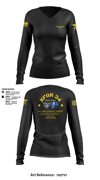 Womens Long Sleeve Vneck Shirt, KFOR34 Physical Therapy, Army, Teamtime, Team time, sublimation, custom sports apparel, team uniforms, spirit wear, spiritwear, sports uniforms, custom shirts, team store, custom team store, fundraiser sports, apparel fundraiser