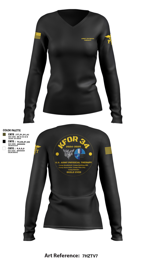 Womens Long Sleeve Vneck Shirt, KFOR34 Physical Therapy, Army, Teamtime, Team time, sublimation, custom sports apparel, team uniforms, spirit wear, spiritwear, sports uniforms, custom shirts, team store, custom team store, fundraiser sports, apparel fundraiser