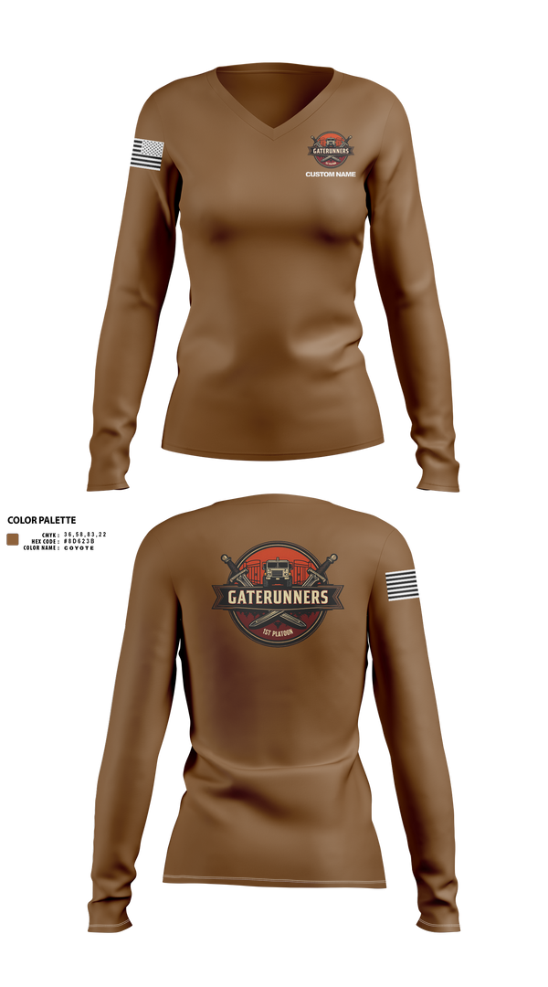 Womens Long Sleeve Vneck Shirt, C Co 541st, Army, Teamtime, Team time, sublimation, custom sports apparel, team uniforms, spirit wear, spiritwear, sports uniforms, custom shirts, team store, custom team store, fundraiser sports, apparel fundraiser
