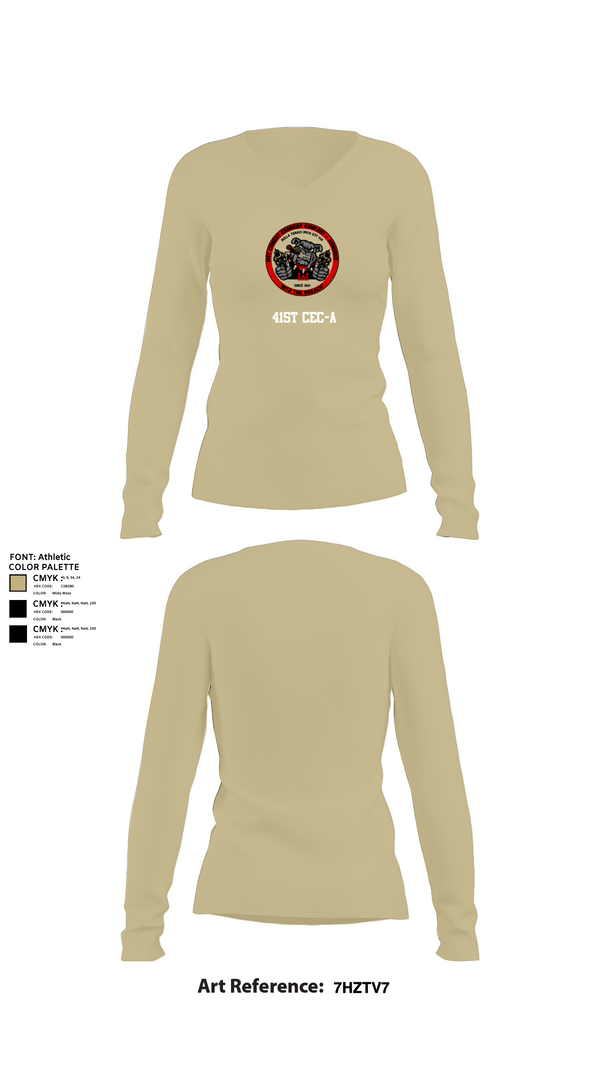 Womens Long Sleeve Vneck Shirt, 41st CEC-A, Army, Teamtime, Team time, sublimation, custom sports apparel, team uniforms, spirit wear, spiritwear, sports uniforms, custom shirts, team store, custom team store, fundraiser sports, apparel fundraiser
