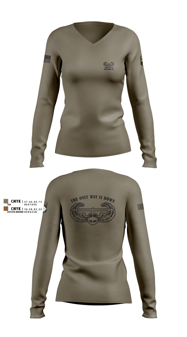 Womens Long Sleeve Vneck Shirt, AASLT 10-25 Ft. Campbell, Kentucky, , Teamtime, Team time, sublimation, custom sports apparel, team uniforms, spirit wear, spiritwear, sports uniforms, custom shirts, team store, custom team store, fundraiser sports, apparel fundraiser