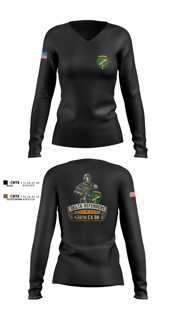 Womens Long Sleeve Vneck Shirt, D Co 436th CA BN, , Teamtime, Team time, sublimation, custom sports apparel, team uniforms, spirit wear, spiritwear, sports uniforms, custom shirts, team store, custom team store, fundraiser sports, apparel fundraiser