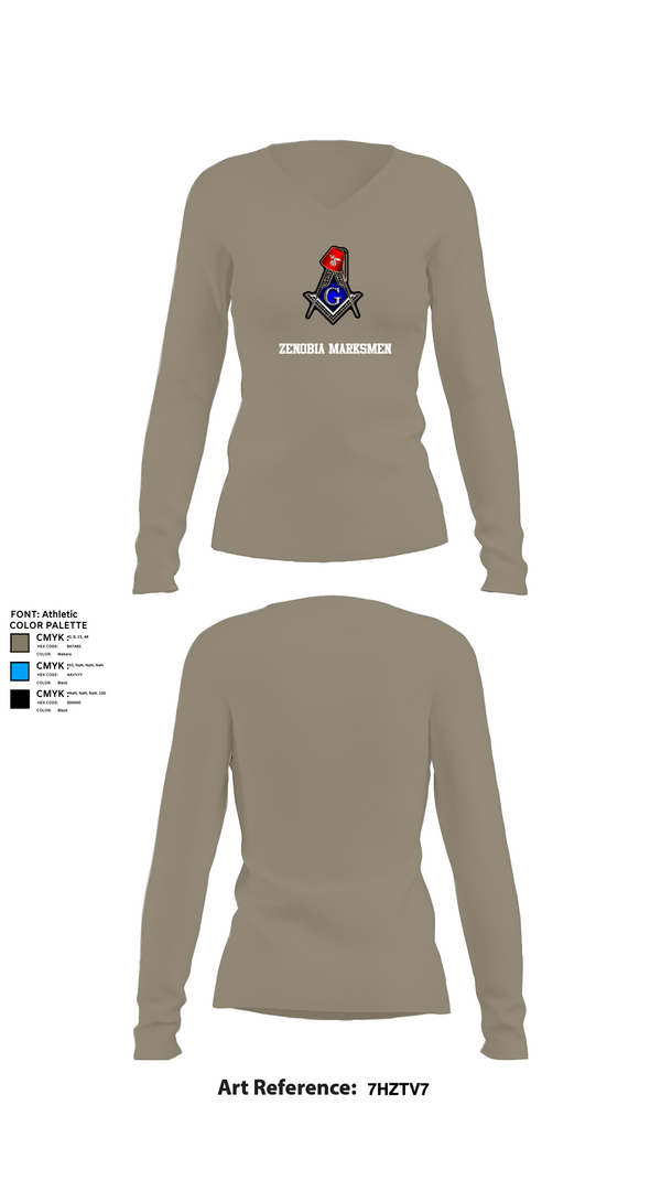 Womens Long Sleeve Vneck Shirt, Zenobia Marksmen, , Teamtime, Team time, sublimation, custom sports apparel, team uniforms, spirit wear, spiritwear, sports uniforms, custom shirts, team store, custom team store, fundraiser sports, apparel fundraiser