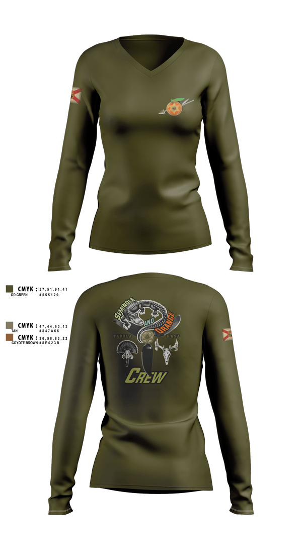 Womens Long Sleeve Vneck Shirt, Seminole / Orange Crew, , Teamtime, Team time, sublimation, custom sports apparel, team uniforms, spirit wear, spiritwear, sports uniforms, custom shirts, team store, custom team store, fundraiser sports, apparel fundraiser