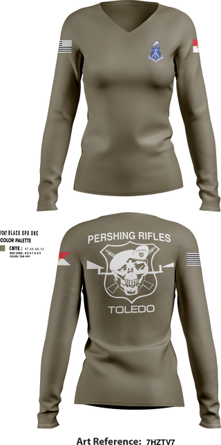 Womens Long Sleeve Vneck Shirt, Pershing Rifles Troop L-1, , Teamtime, Team time, sublimation, custom sports apparel, team uniforms, spirit wear, spiritwear, sports uniforms, custom shirts, team store, custom team store, fundraiser sports, apparel fundraiser
