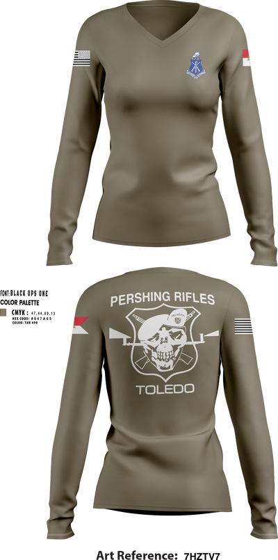 Pershing Rifles Troop L-1 10347059 Women's Long Sleeve V-neck Shirt - 153