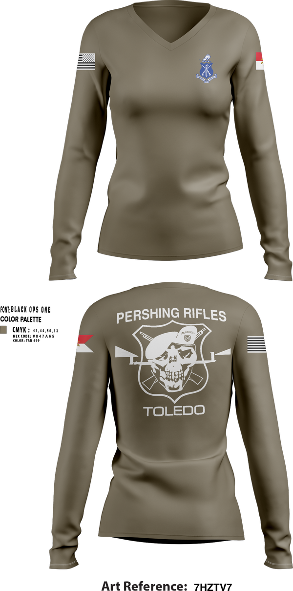Womens Long Sleeve Vneck Shirt, Pershing Rifles Troop L-1, , Teamtime, Team time, sublimation, custom sports apparel, team uniforms, spirit wear, spiritwear, sports uniforms, custom shirts, team store, custom team store, fundraiser sports, apparel fundraiser