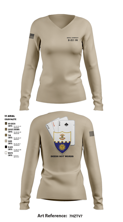 Anvil company, 2-22 Infantry 42857112 Women's Long Sleeve V-neck Shirt - 3