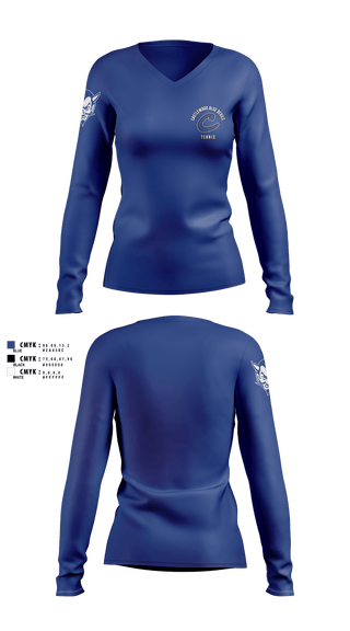 Womens Long Sleeve Vneck Shirt, Castlewood Blue Devils, Tennis, Teamtime, Team time, sublimation, custom sports apparel, team uniforms, spirit wear, spiritwear, sports uniforms, custom shirts, team store, custom team store, fundraiser sports, apparel fundraiser