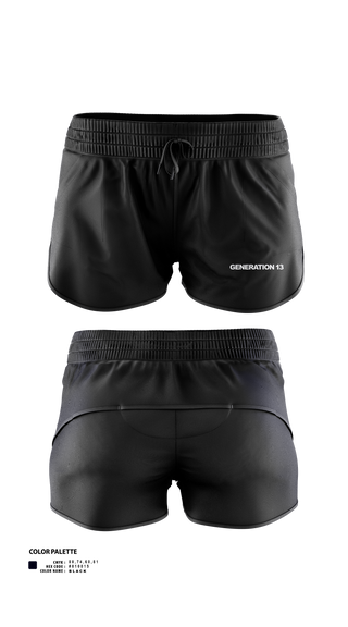 Womens Shorts, Generation 13, , Teamtime, Team time, sublimation, custom sports apparel, team uniforms, spirit wear, spiritwear, sports uniforms, custom shirts, team store, custom team store, fundraiser sports, apparel fundraiser