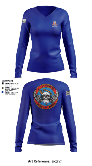 Womens Long Sleeve Vneck Shirt, A Co, 2-13th Aviation Regiment, , Teamtime, Team time, sublimation, custom sports apparel, team uniforms, spirit wear, spiritwear, sports uniforms, custom shirts, team store, custom team store, fundraiser sports, apparel fundraiser