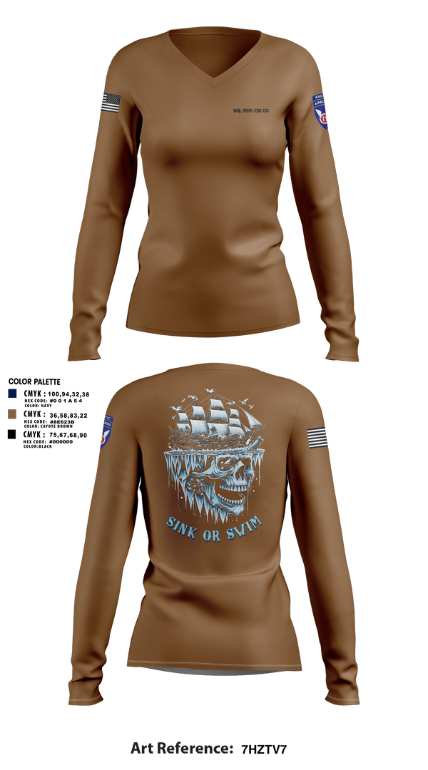 Womens Long Sleeve Vneck Shirt, HQ, 95th CM CO, Army, Teamtime, Team time, sublimation, custom sports apparel, team uniforms, spirit wear, spiritwear, sports uniforms, custom shirts, team store, custom team store, fundraiser sports, apparel fundraiser