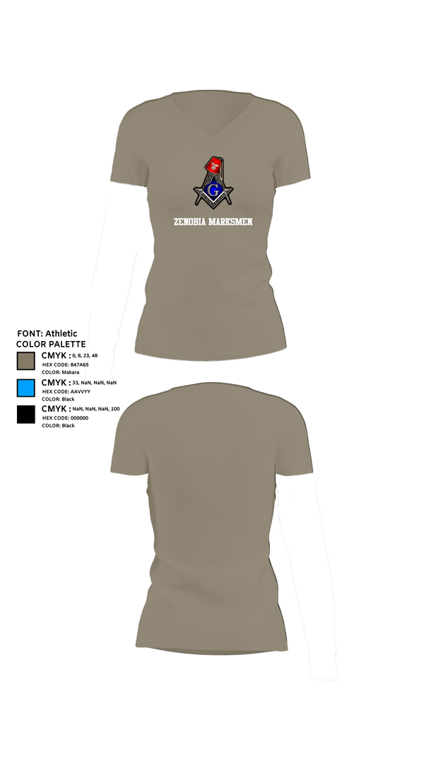 Womens Short Sleeve Vneck Shirt, Zenobia Marksmen, , Teamtime, Team time, sublimation, custom sports apparel, team uniforms, spirit wear, spiritwear, sports uniforms, custom shirts, team store, custom team store, fundraiser sports, apparel fundraiser