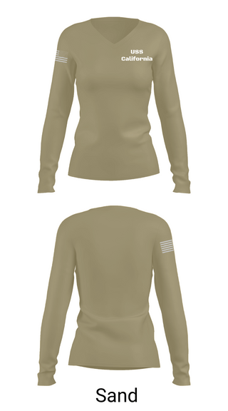Womens Long Sleeve Vneck Shirt, USS California, , Teamtime, Team time, sublimation, custom sports apparel, team uniforms, spirit wear, spiritwear, sports uniforms, custom shirts, team store, custom team store, fundraiser sports, apparel fundraiser